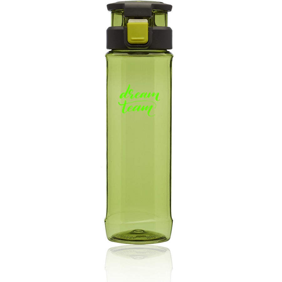 石灰綠色蓋亞塑料水瓶，帶翻蓋和手柄