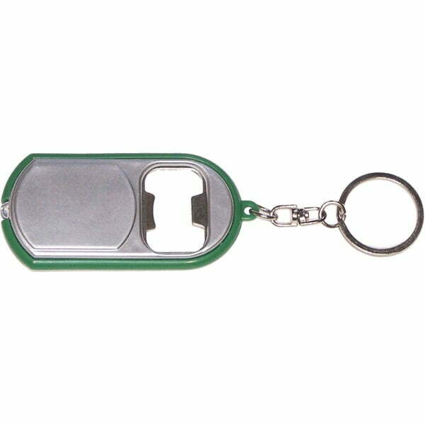銀色/綠色超薄手電筒鑰匙扣帶開瓶器