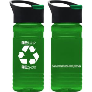 帶彈出式吸口蓋的透明綠色 UpCycle RPET 瓶