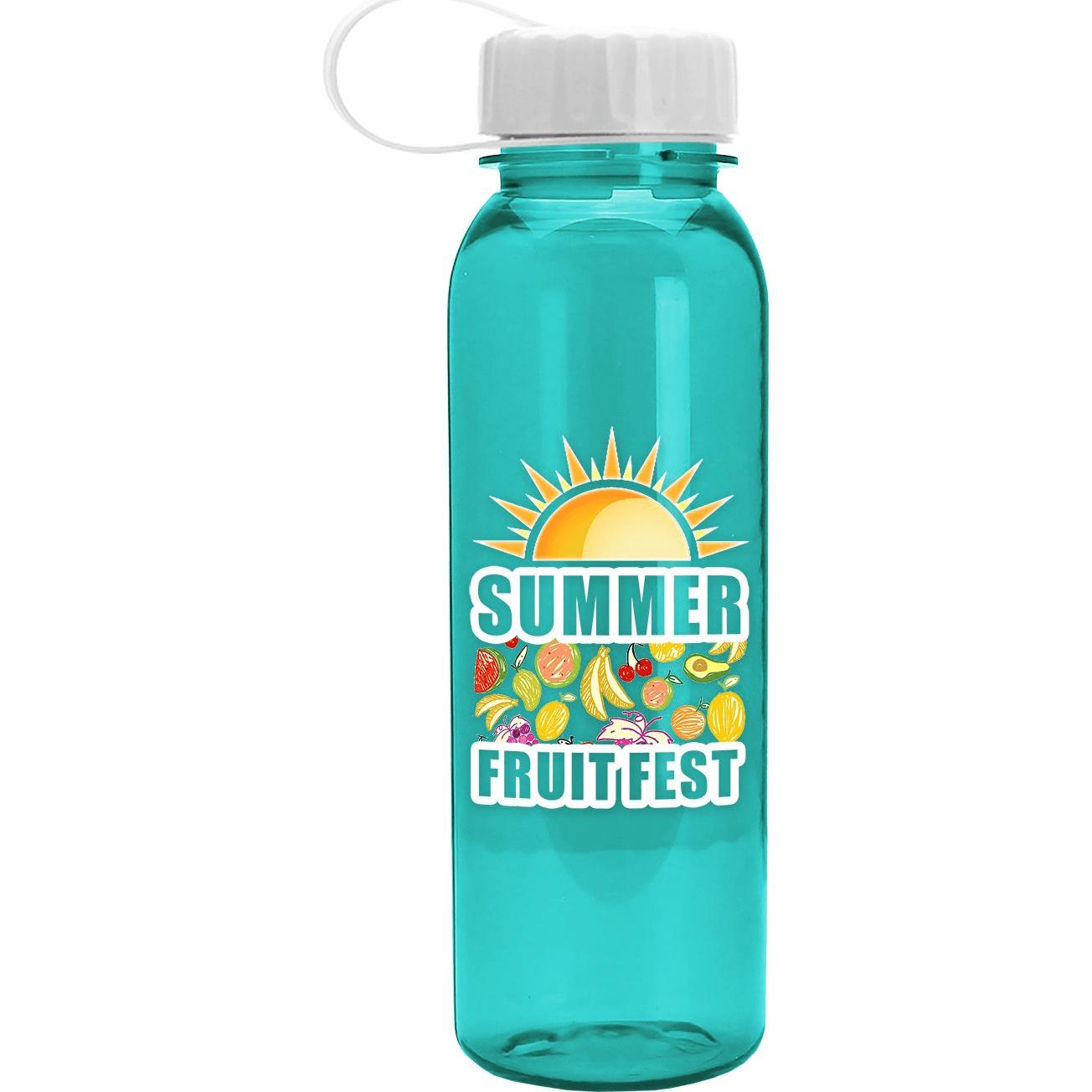 Transparent Teal Poly-Pure Mountain Bottle with Tethered Lid